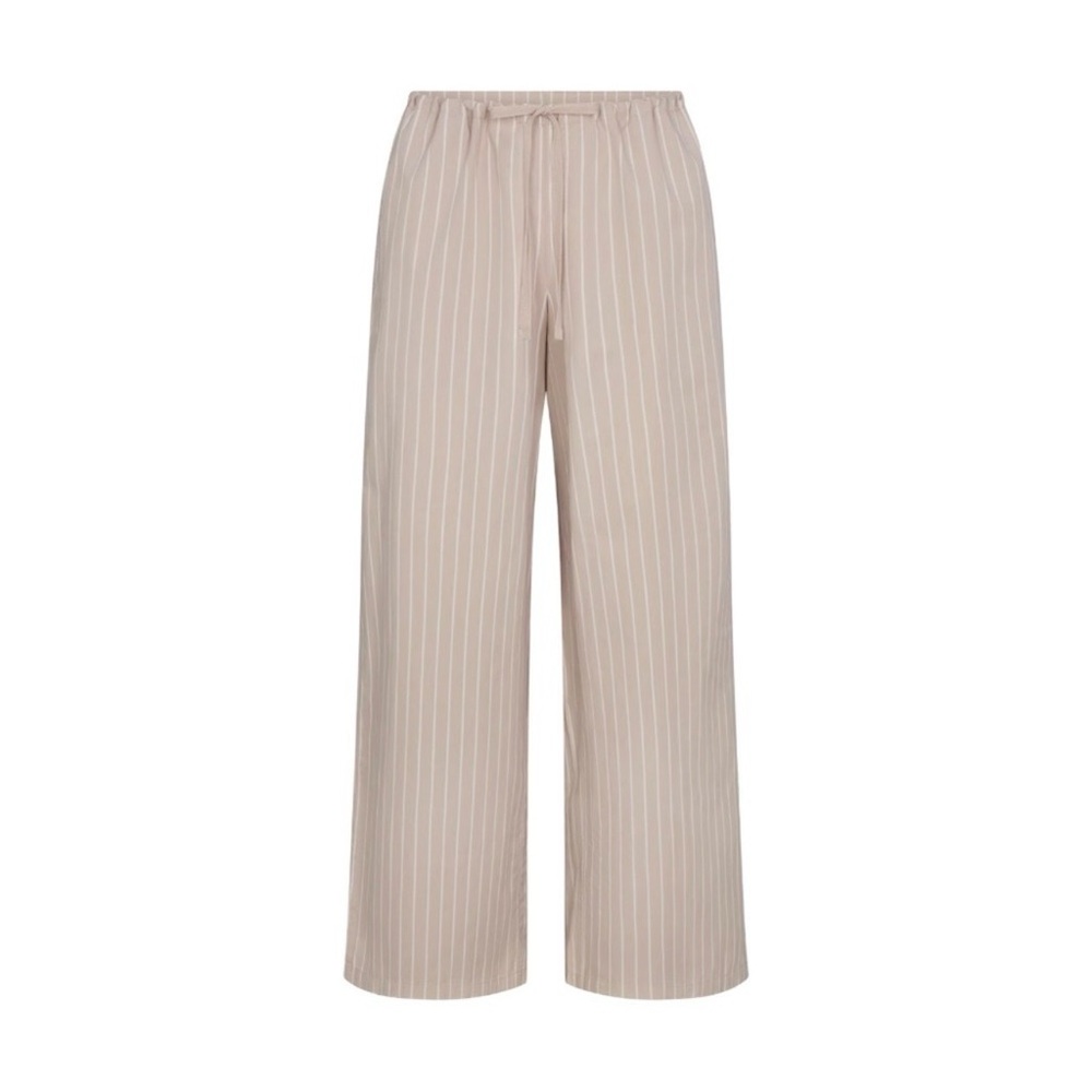 NWT Skims Cotton Poplin Relaxed Straight Leg Pants In Stone Stripe, Size Large